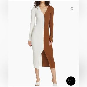 STAUD Two-Tone Ribbed Button-Front Midi Dress - White & Brown